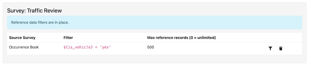 Shows a list of surveys that are linked to and against each one, the maximum number of records to download