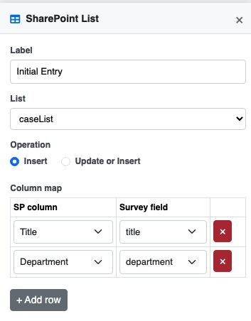 Shows a form with mappings between SharePoint column and survey field ready for update